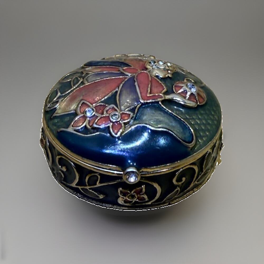 Monet Vintage Enamel Flower Trinket Small Jewelry Box Goddess Decor